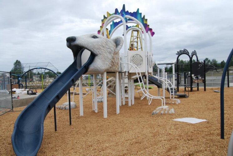 playground with climbing equipment and slide