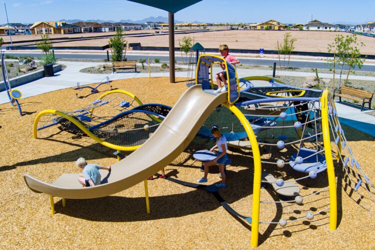 kids going down slides