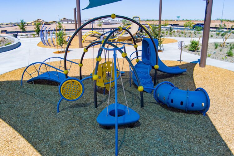 play equipment with a slide and tunnel