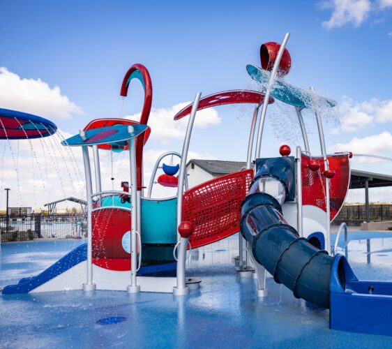 Colorful splash pad slide and structure in Apache Junction, AZ