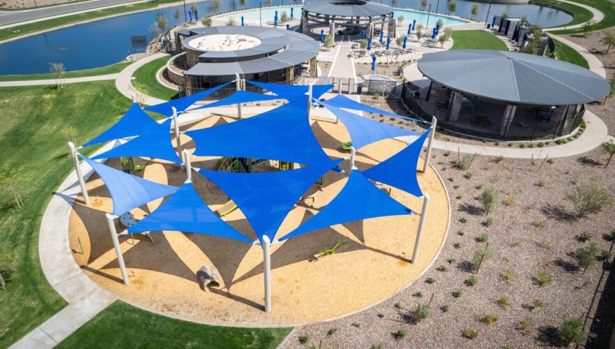 Overhead shot of unique shade covering a playground in Gilbert, AZ