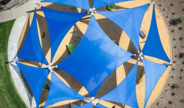 Overhead shot of shade structure, covering a playground in Gilbert, AZ