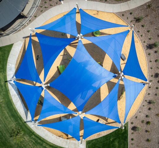 Overhead shot of shade structure, covering a playground in Gilbert, AZ