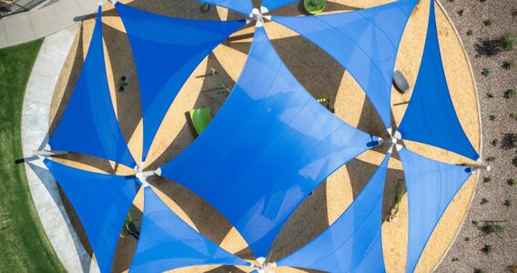 Overhead shot of shade structure, covering a playground in Gilbert, AZ
