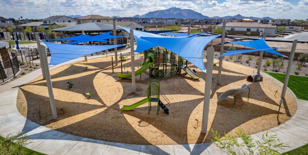 unique and symmetrical shade covering a playground in Gilbert, AZ