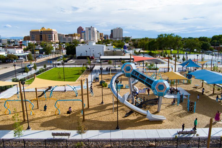 Commercial play equipment at Wells Park, Albuquerque, NM