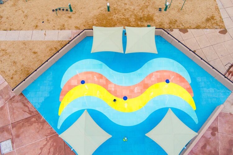 Overhead shot of colorful splash pad
