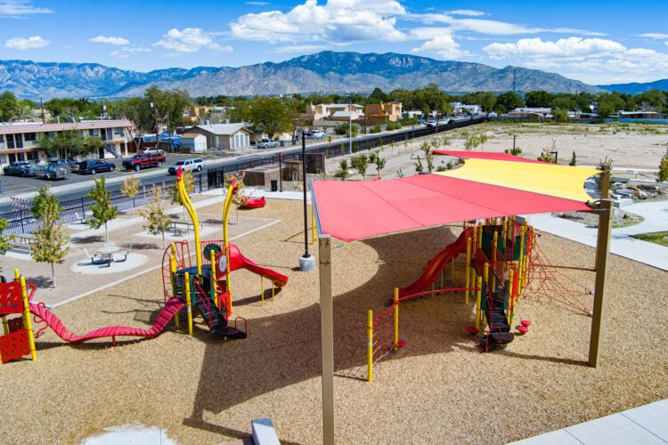 Playground with shade at Phil Chacon Park, Albuquerque, New Mexico