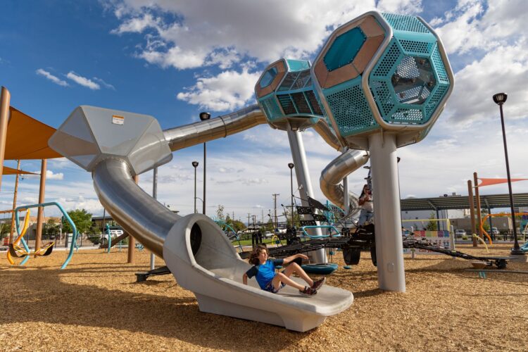 Child on slide at Wells Park, Albuquerque, NM