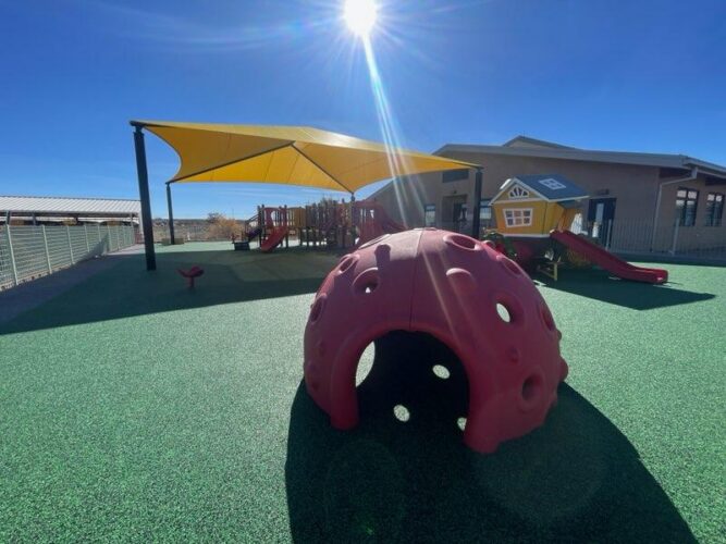 Colorful playground at Ojo Encino Day School, Cuba, New Mexico