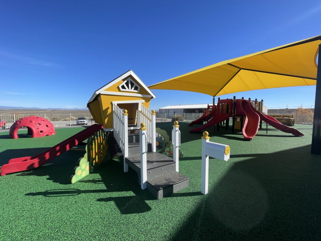 Colorful, inclusive playground at Ojo Encino Day School, Cuba, New Mexico