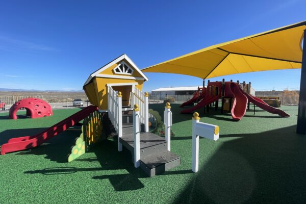 Colorful, inclusive playground at Ojo Encino Day School, Cuba, New Mexico