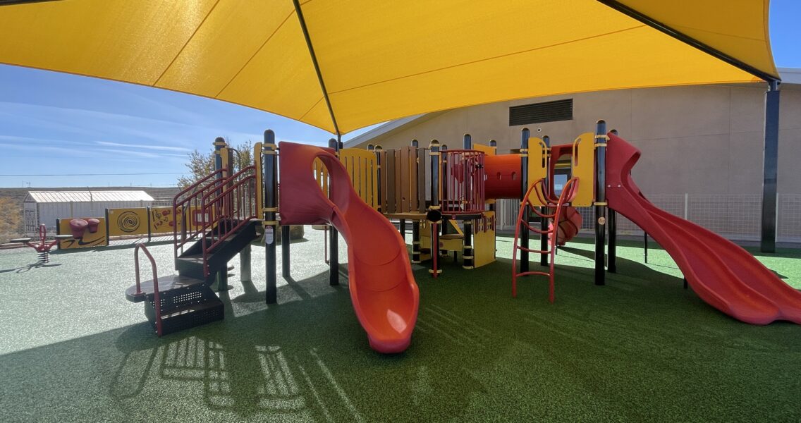 Colorful, inclusive playground at Ojo Encino Day School, Cuba, New Mexico