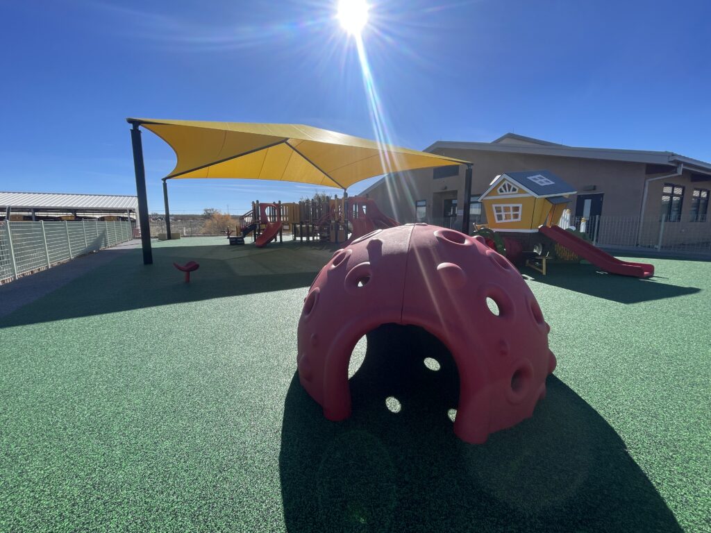 Colorful, inclusive playground at Ojo Encino Day School, Cuba, New Mexico