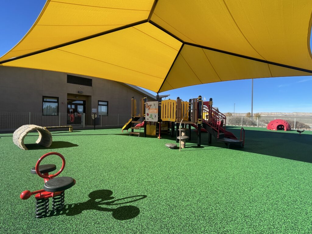 Colorful, inclusive playground at Ojo Encino Day School, Cuba, New Mexico