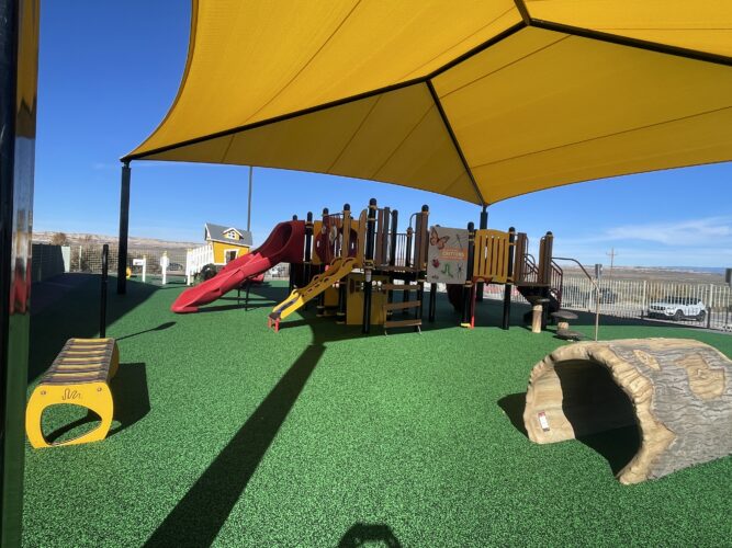 Colorful, inclusive playground at Ojo Encino Day School, Cuba, New Mexico