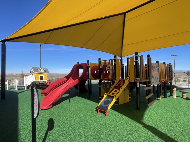 Colorful, inclusive playground at Ojo Encino Day School, Cuba, New Mexico