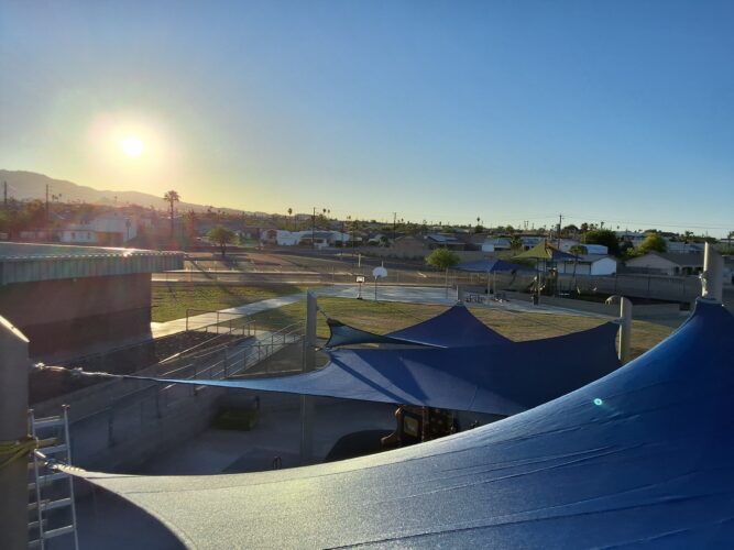 Shade over inclusive elementary school playground in Lake Havasu, AZ