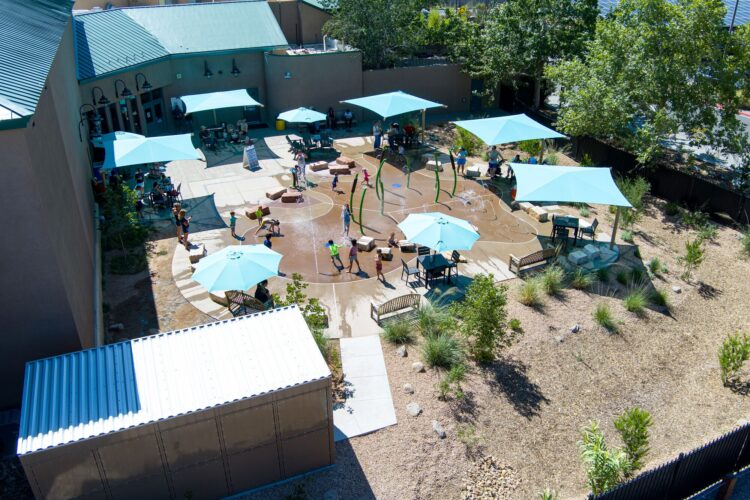 Overhead view of splash pad at Albuquerque BioPark, Albuquerque, New Mexico
